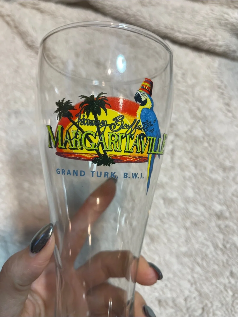 Margaritaville grand Turk Parrot Pilsner Glass with Yellow Blue Red Logo